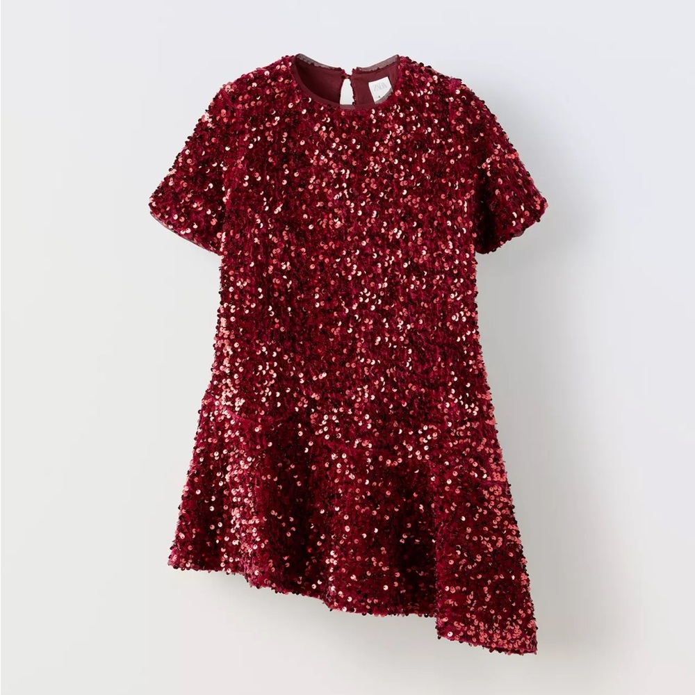 Zara girls Red Sequin Short Sleeve Dress